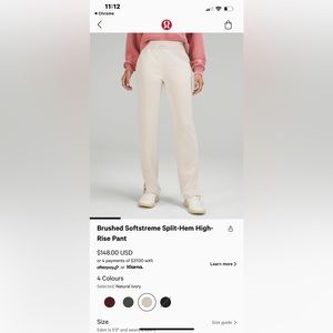 Lululemon Softstreme Split Hem Pants